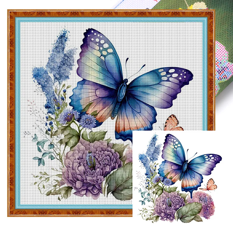 【DIY Brand】Flowers Butterfly 11CT Stamped Cross Stitch 40*40CM