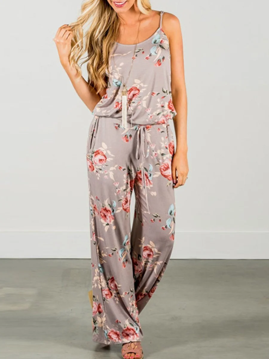 Fashion Sling Printing Off Shoulder Jumpsuits