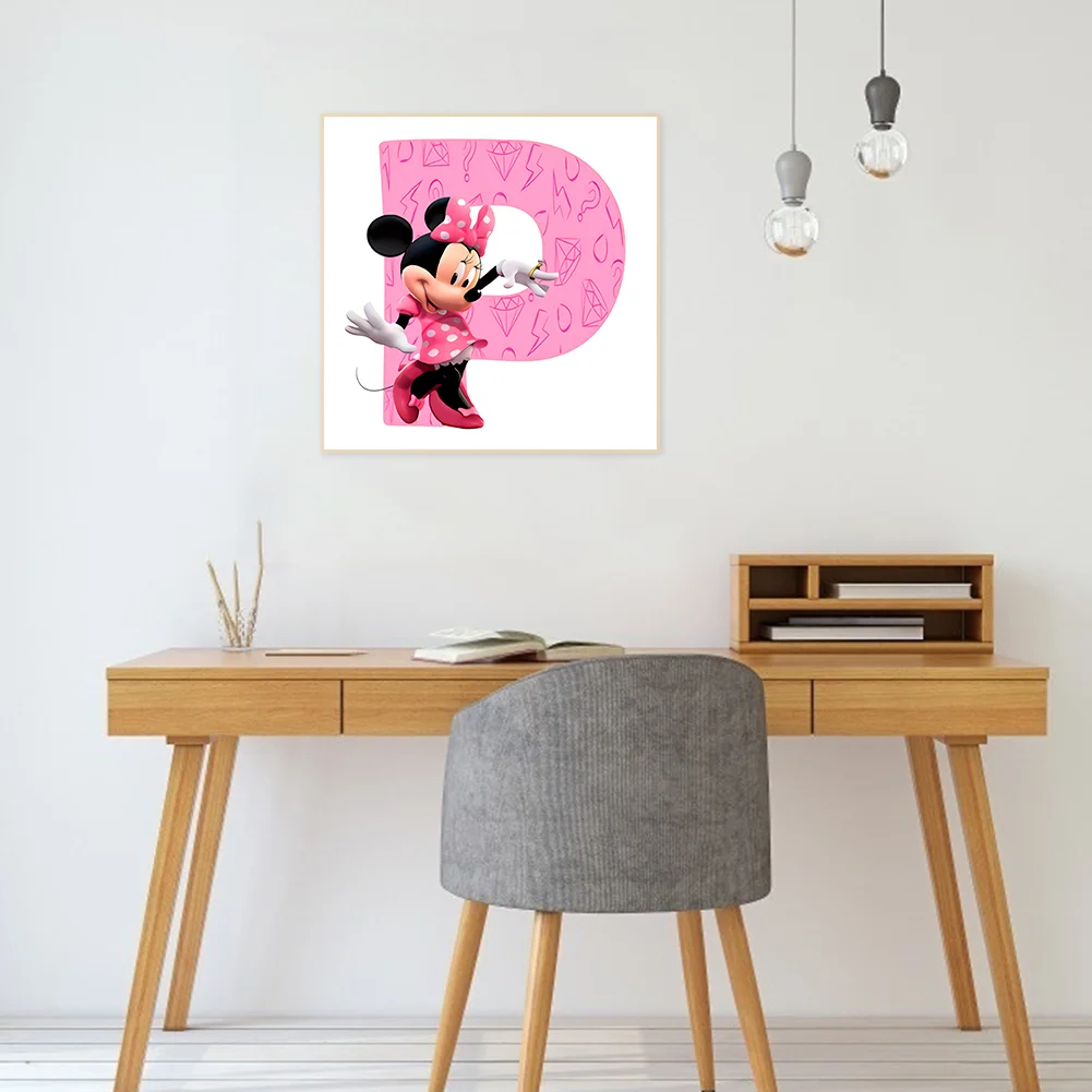 Full Round Diamond Painting 30*30cm - Letter P With Mickey Mouse