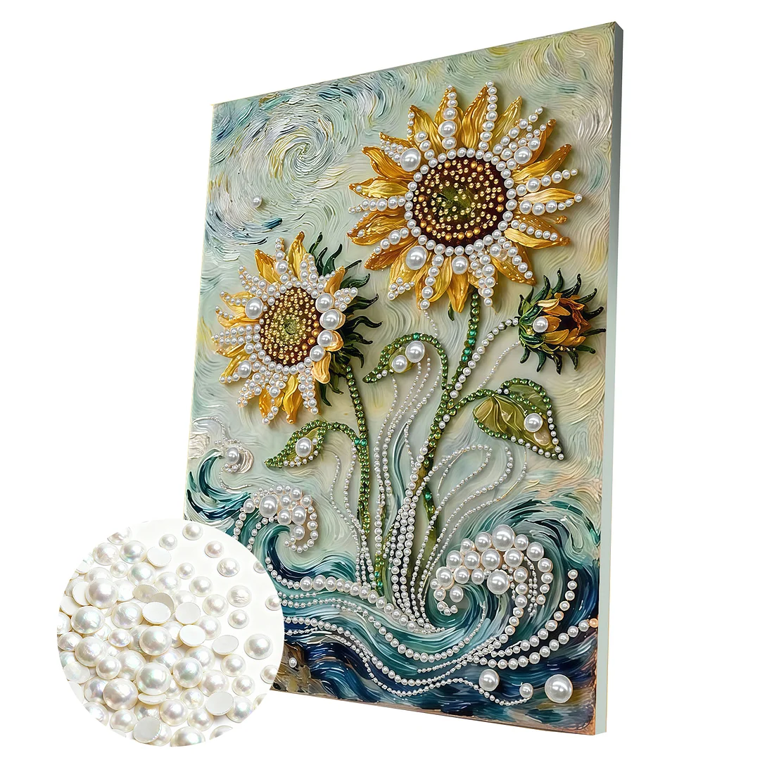 Sunflower DIY Pearl Diamond Art Painting Kit with Frame 11.81x15.75in Home Decor