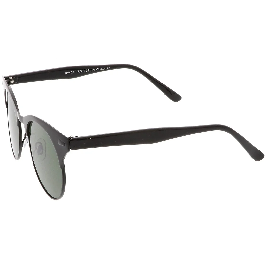 Women's Matte Finish Horn Rimmed Round Flat Lens Cat Eye glasses 49mm