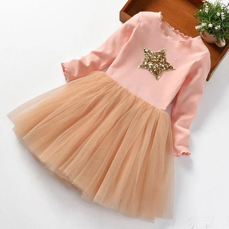 Girls Autumn Princess Dress For Kids Long Sleeve Polka Dot Bow Party Dress Birthday Wedding Vestidos Children Winter Clothing 8T