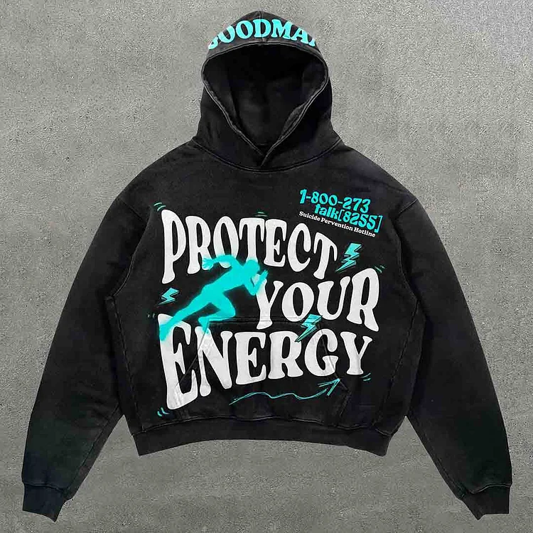 Vintage Mental Health Matters Protect Your Energy Graphic Oversized Hoodie SOPULA