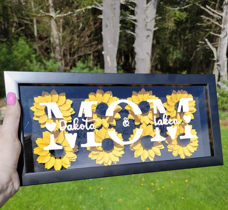 Vangogifts Personalized Mother's Day Sunflower Shadow Box Best Gift for MOM,Wife,Girlfriend