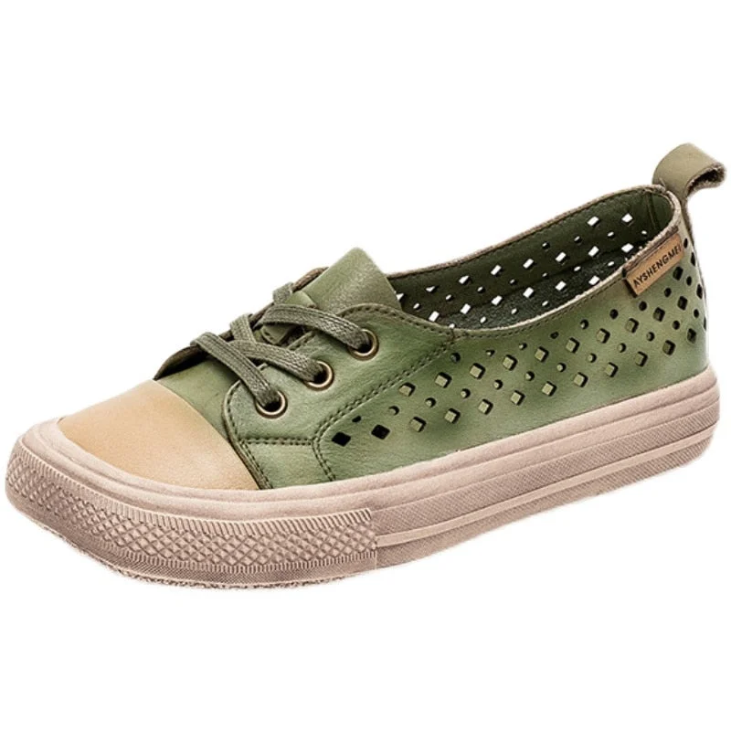 GKTINOO Women Sneakers Summer Shoes Genuine Leather Sandals Lace-Up Hollow 2022 New Handmade All-Match Platform Sneakers