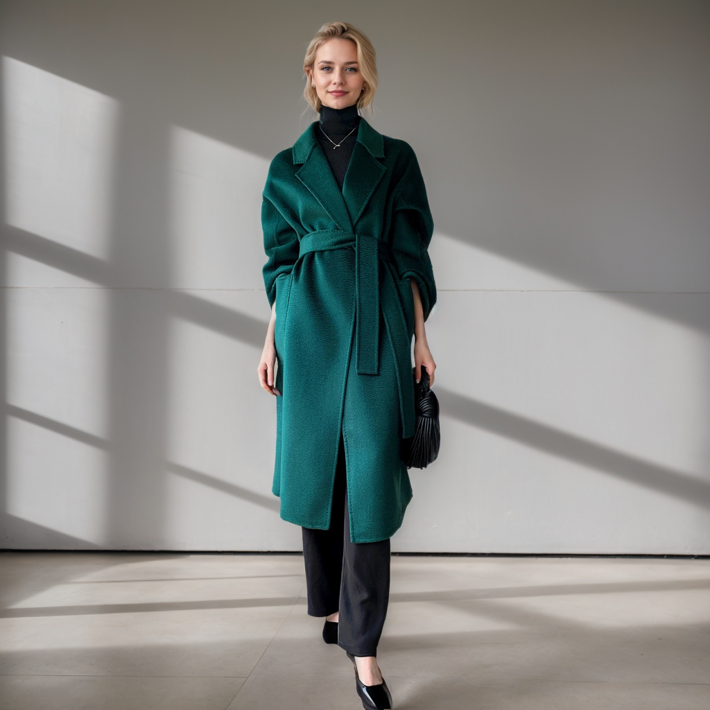 Women's 100% Wool Coat Water Ripple 2 Pockets REAL SILK LIFE