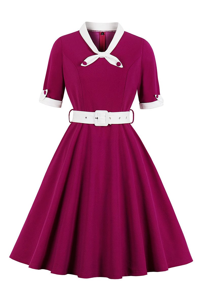 1950s Purple Classical V Neck Patchwork High Waist A-Line Maxi Dress