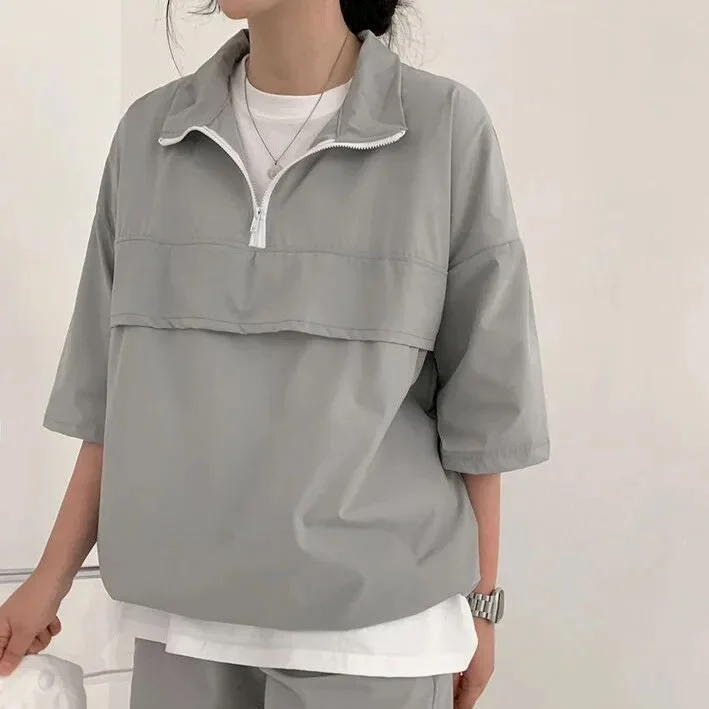 Churchf Women's 2 Pieces Set Turtleneck Long Sleeve Top And Shorts Suit Female Korean Style Clothes Summer Casual Tracksuit-Outfit Ideas