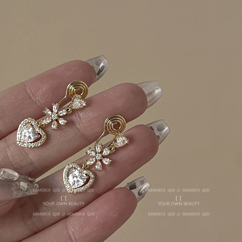 Love Flower Diamond Earrings Female Super Flash Temperament  Niche Design High-end Earrings Earrings