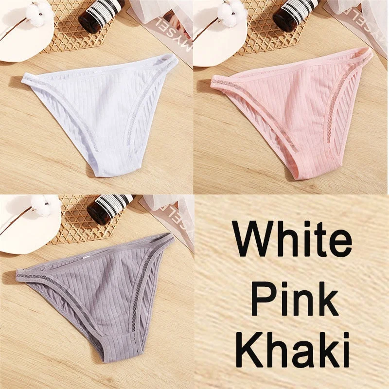 3PCS Sexy Lace Panties Women Underwear Cotton Briefs Female Underpants Solid Color Pantys Hollow Mesh Low Waist Panties Lingerie