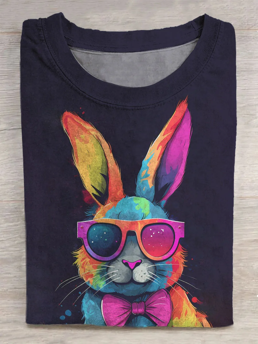 Eagerlys Unisex Colorful Rabbit Abstract Print T-Shirt Eagerlys