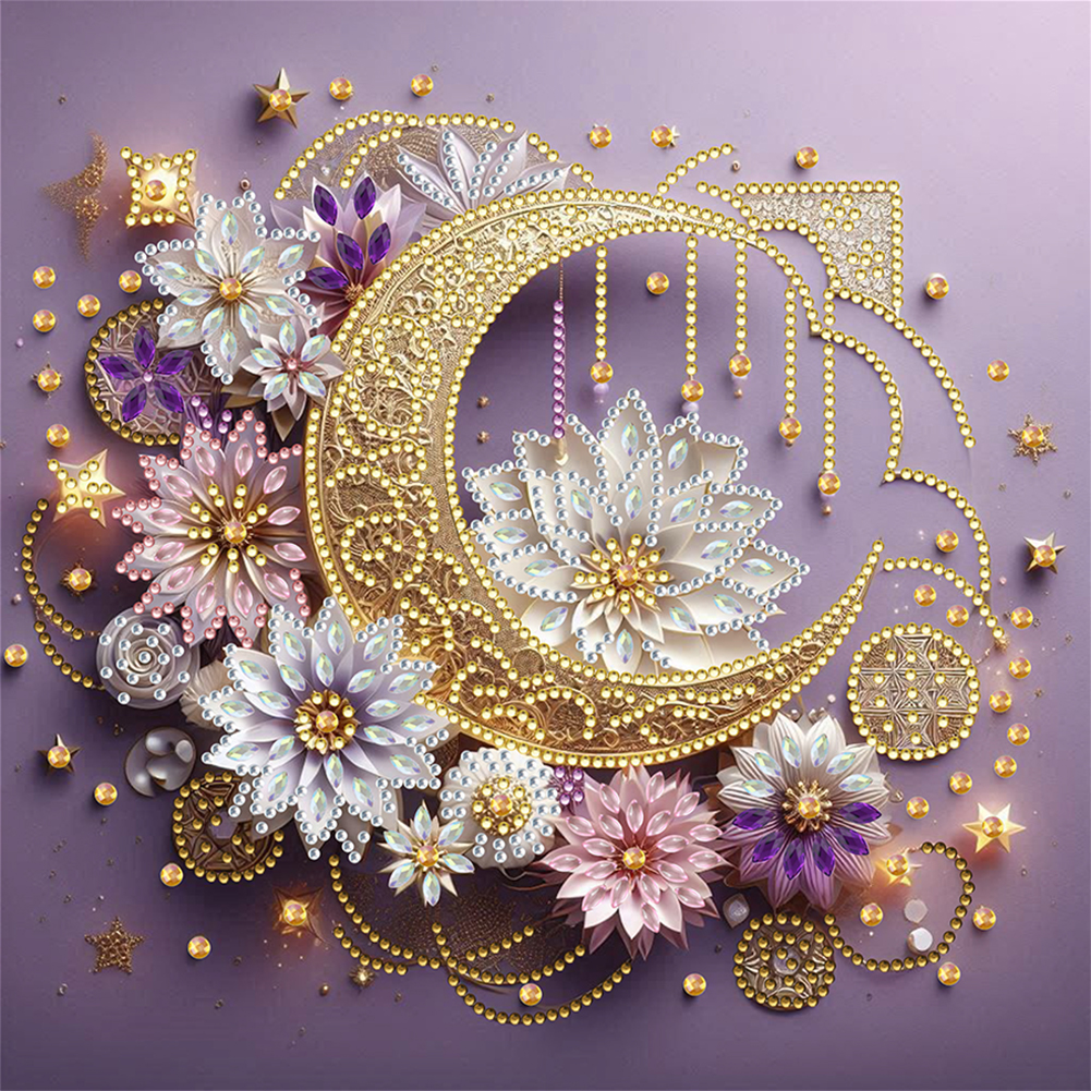 Flower Crescent Moon 30*30cm(canvas) special shaped drill diamond painting