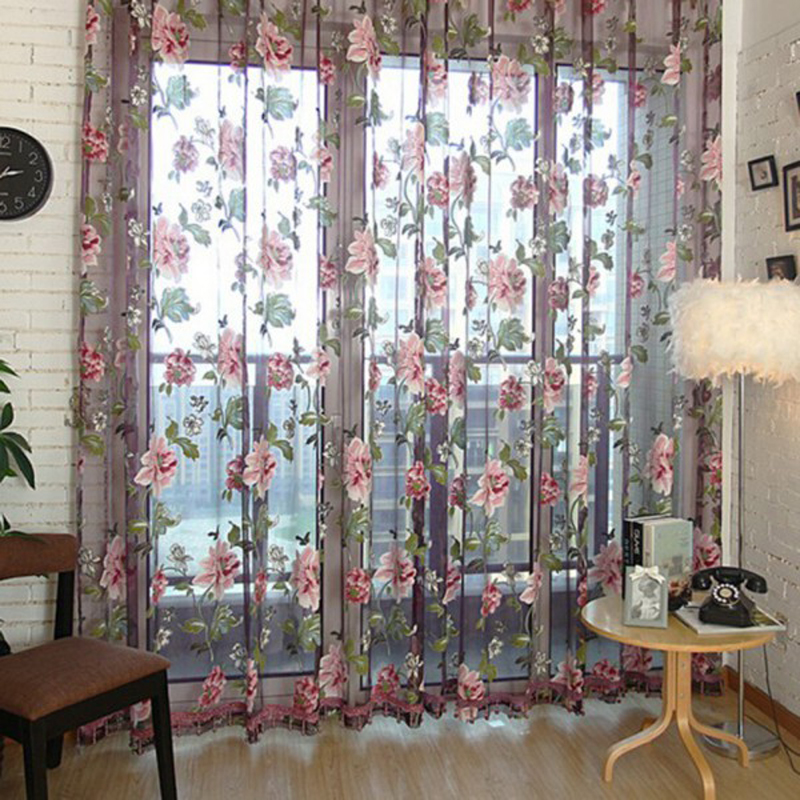 

Chic Style Window Curtain Flower Print Sheer Pattern Voile Tulle Valances, Wine, 501 Original