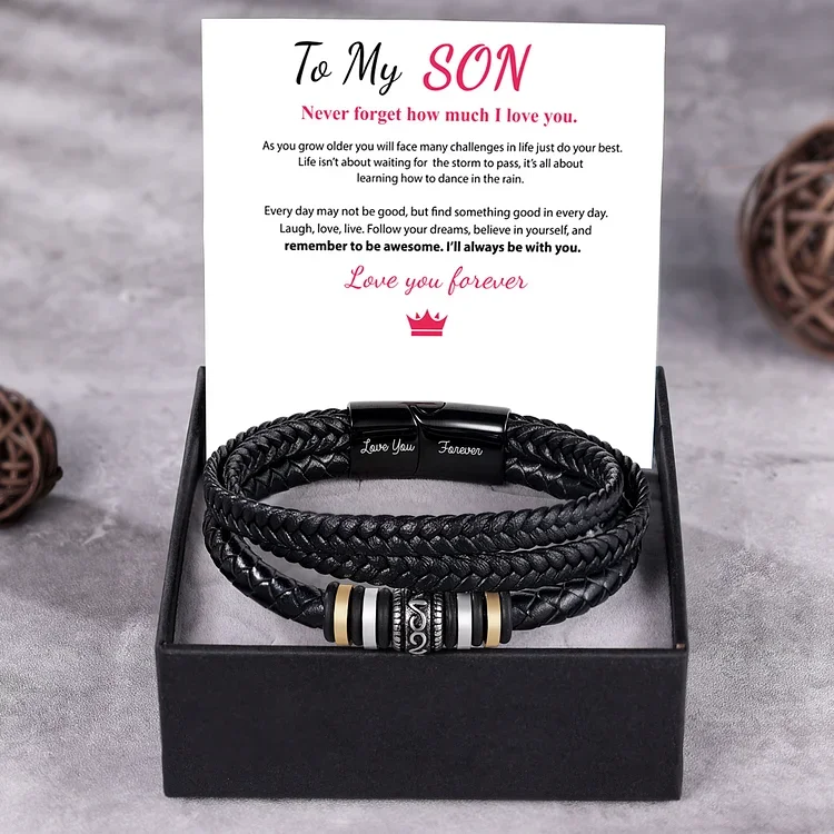 To My Son Love You Forever Multi-Layered Woven Leather Bracelet