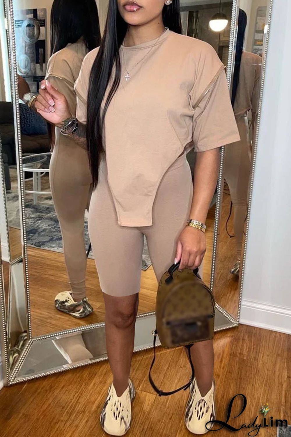 White Fashion Casual Solid Asymmetrical O Neck Short Sleeve Two Pieces