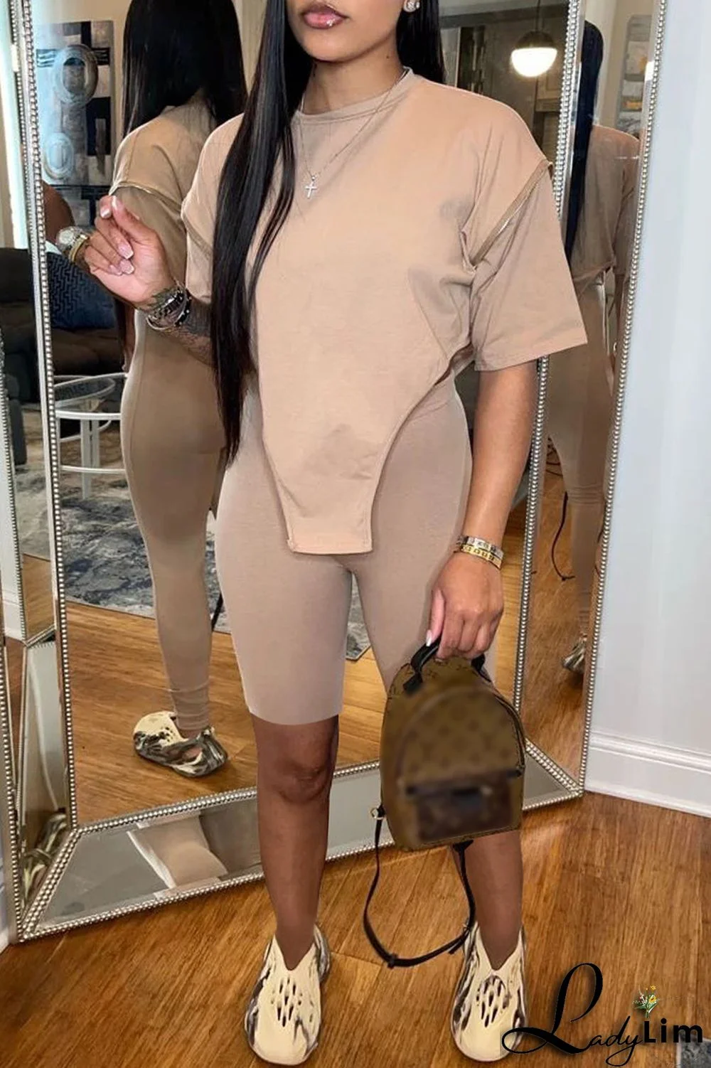 White Fashion Casual Solid Asymmetrical O Neck Short Sleeve Two Pieces