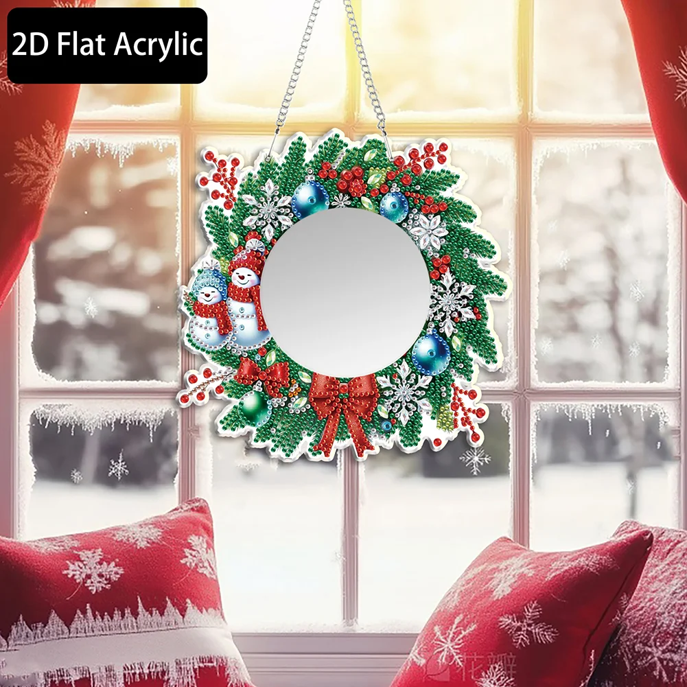 Snowman Wreath DIY Diamond Painting Mirror Kit Diamond Art Makeup Mirror