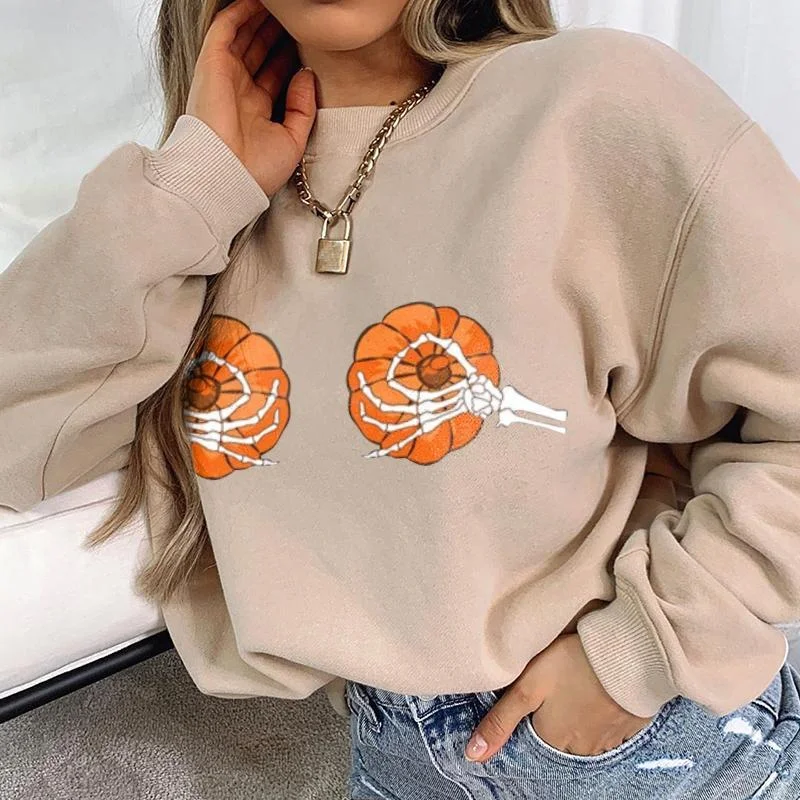Pumpkin skull palm print sweatshirt designer