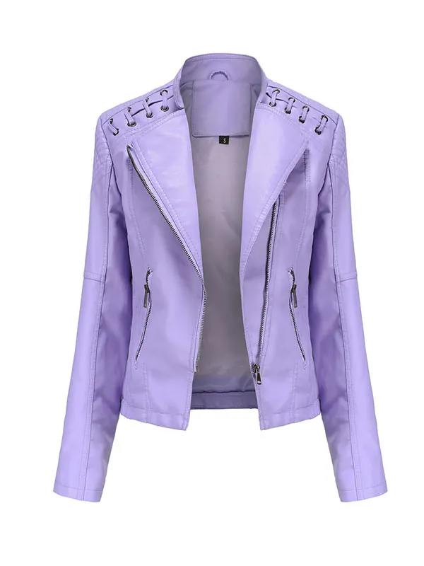 Long Sleeves Loose Buttoned Drawstring Pockets Solid Color Split-Joint Zipper Stand Collar Jackets Outerwear