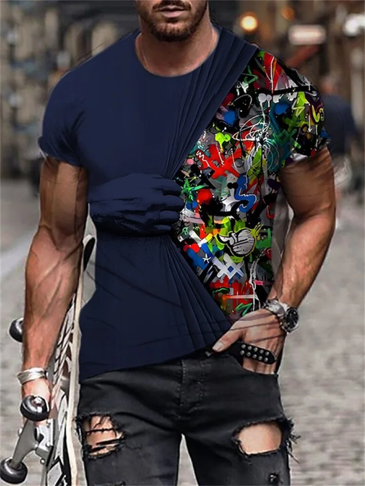 Casual Short Sleeve Men's T-Shirt Round Neck 3D Graphic Hand Printed S M L XL 2XL 3XL 4XL 5XL-Cosfine