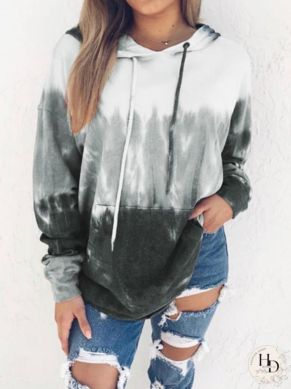 Fashion Gradient Printed Loose Hoodie