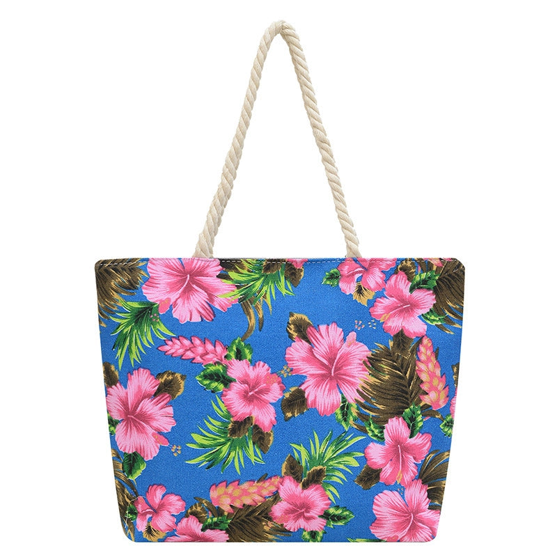 Women’s Canvas Flower Classic Style Square Zipper Tote Bag