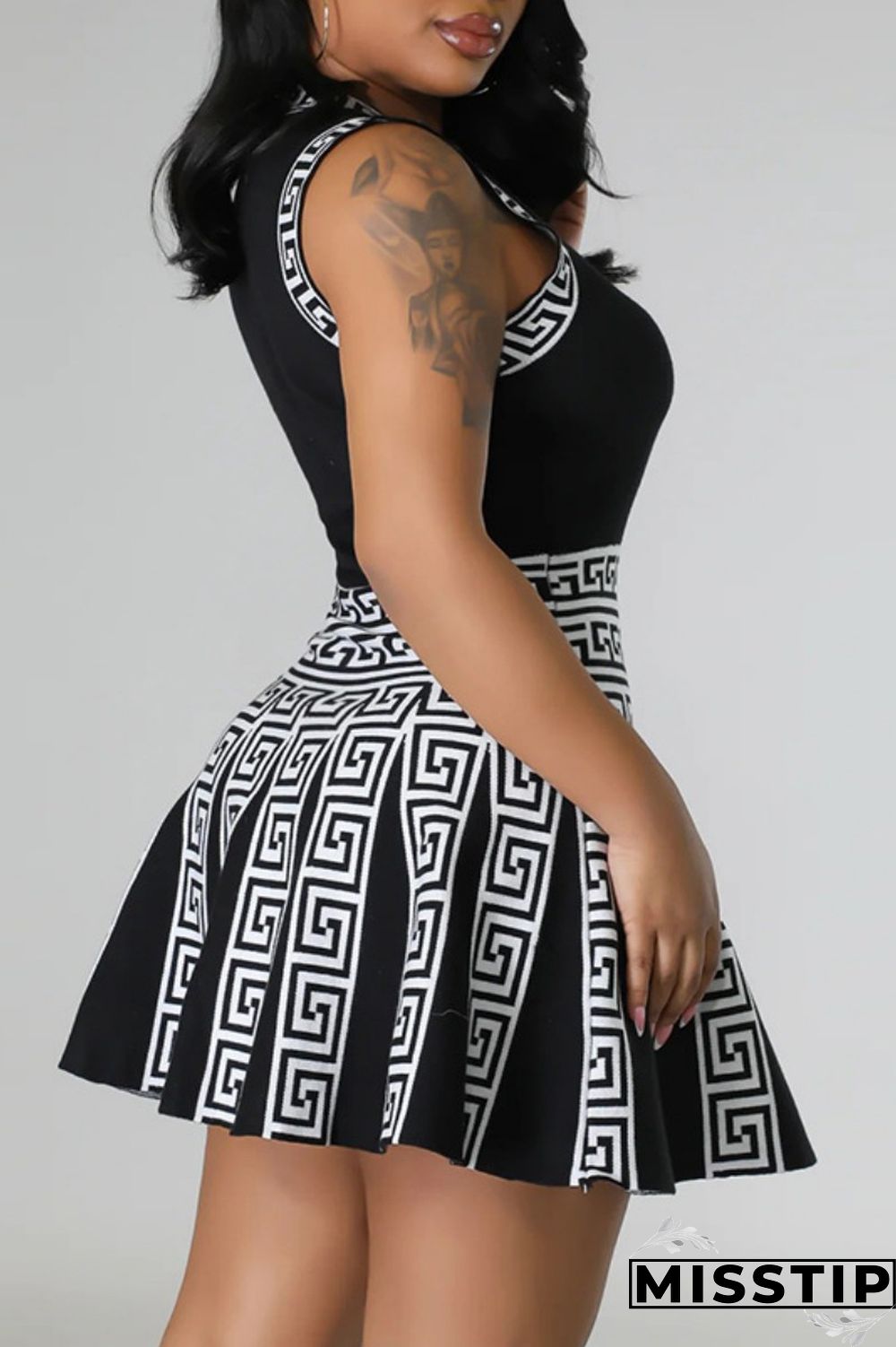 Apricot Casual Print Patchwork O Neck Sleeveless Dress Dresses