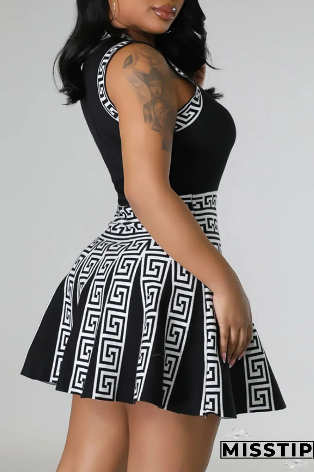 Apricot Casual Print Patchwork O Neck Sleeveless Dress Dresses