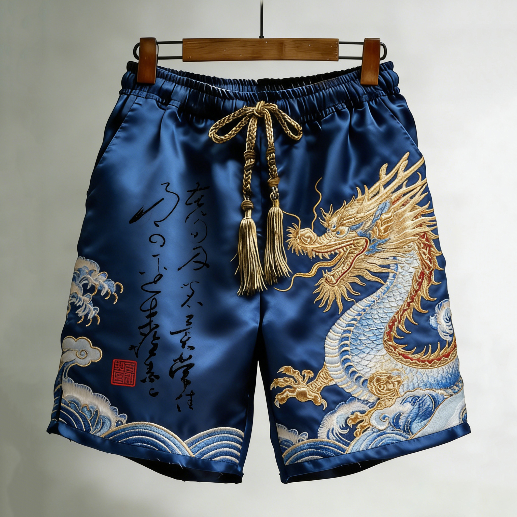 Men's Vintage Dragon Art Linen Blend Shorts elevenforest