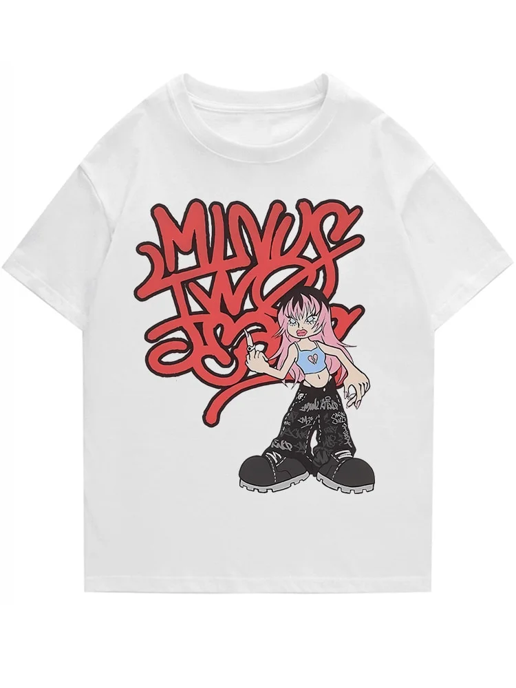 Y2k Retro Street Hiphop Harajuku Print Loose T-shirts
 at Hiphopee