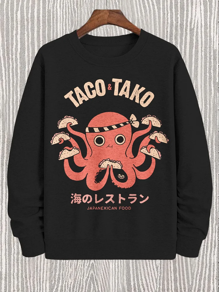 Men's Japanese Octopus Art Print Casual Sweatshirt