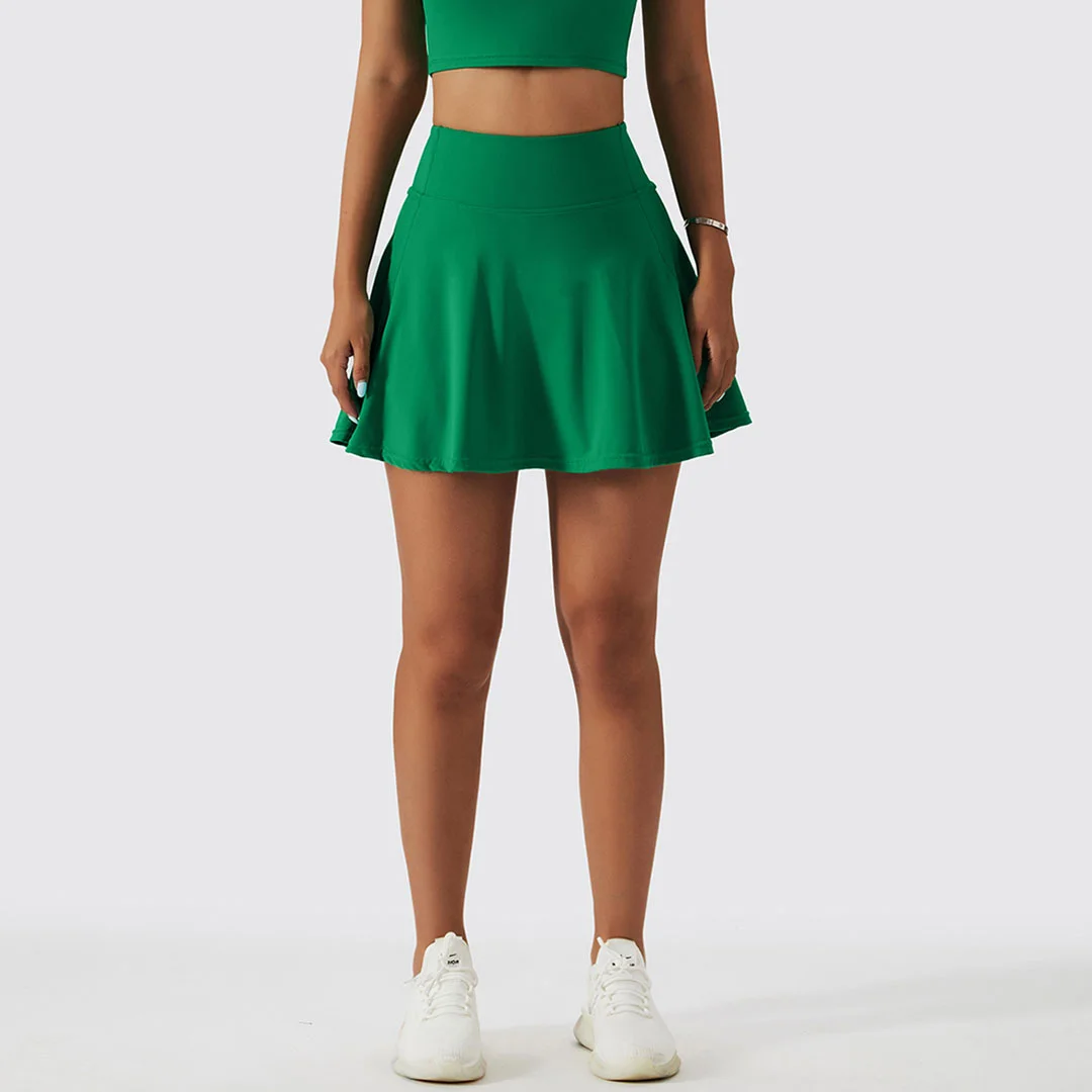 Solid color fake two-piece sports skirt