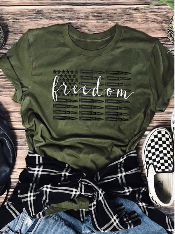 Casual Round Neck Letter Printing Short Sleeve Tops