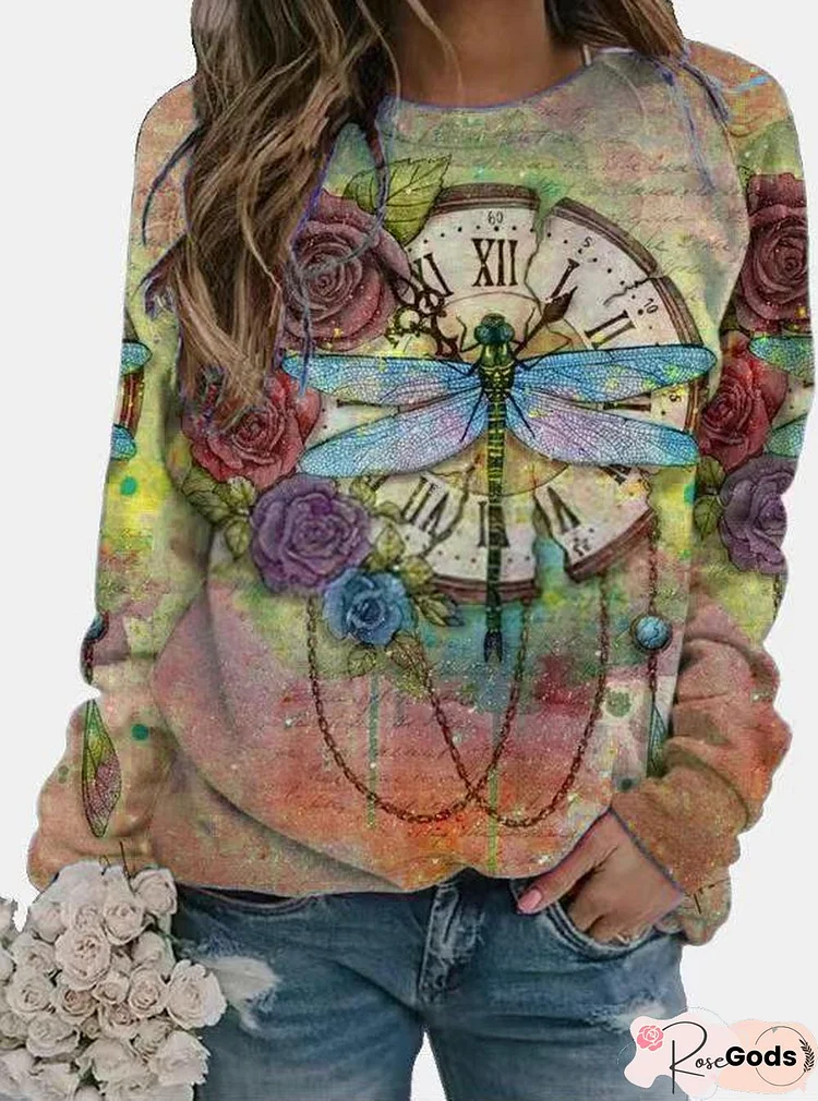 Butterfly Floral Print Long Sleeve Sweatshirts