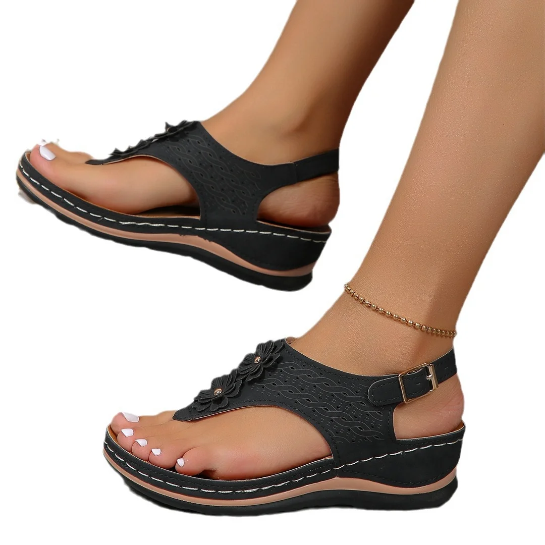 Breakj Breakj New Summer Slopes Sandals Flower Clip And Beach Sandals Solid Color Large Size