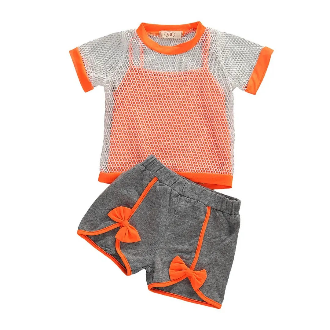 3Pcs Casual Toddler Kid Baby Girl Clothes Hollow Top Crop Vest Shorts Summer Outfits Sets 1-6 Years