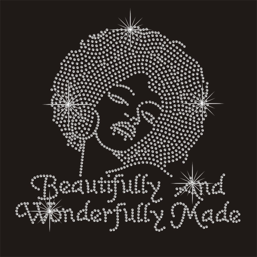 Crystal hot fix rhinestone love jesus afro girl iron on appliques