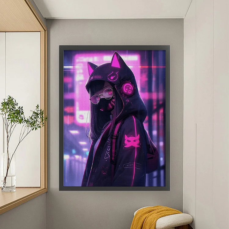 kathan様 Huacan Brand】Cat Girl 11CT Stamped Cross Stitch 45*60CM