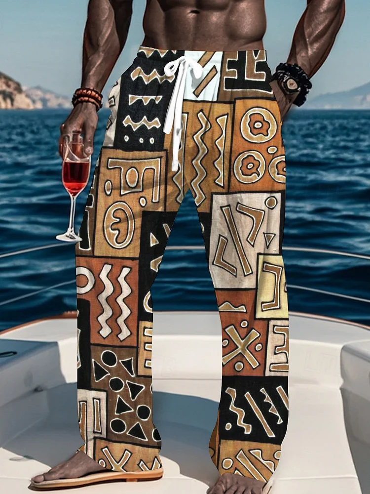Men's Vacation Color Block Tribe Pattern Casual Pants