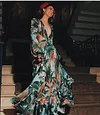 Floral-Print Gorgeous Embellished Puff Sleeves Bohemian Maxi Dress