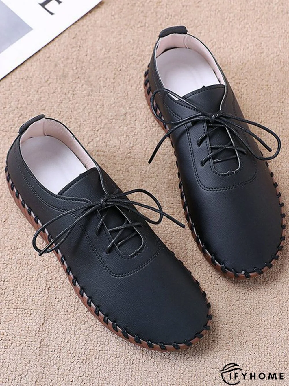 Casual Plain Lace-Up Flat Shoes | IFYHOME