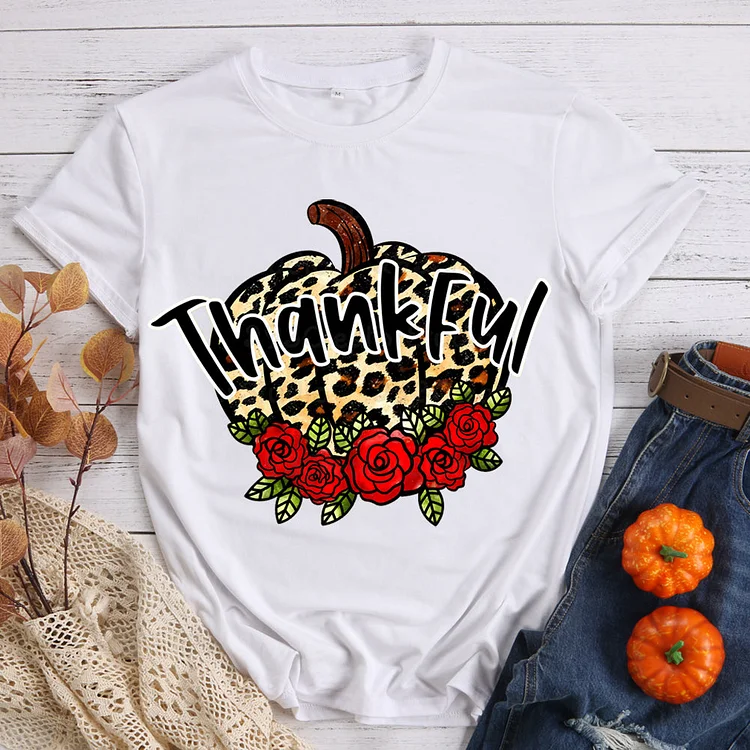 Thankful Leopard pumpkin T-shirt Tee -599223