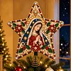 DIY Diamond Painting Wooden Christmas Tree Topper Star With Light, Double Side Drills,Holiday Tree Top Decoration with Spring Base, Removable Tabletop Christmas Decor