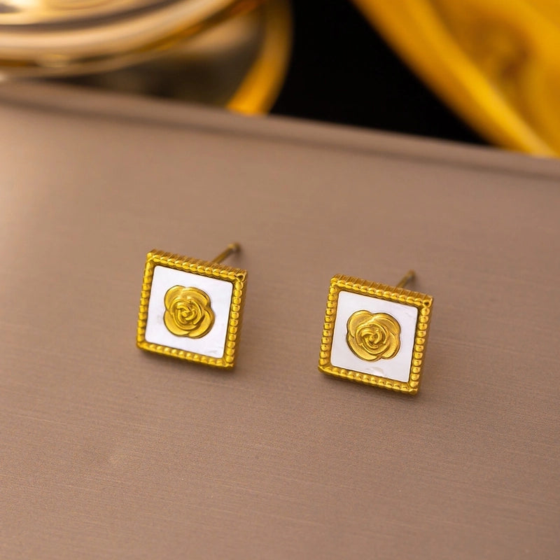 1 Pair Sweet Minimalist Heart Shape Bow Knot Shell Plating Titanium Steel Drop Earrings