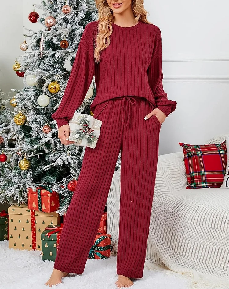 Women's Casual Loungewear Cute Long Sleeve Pajama 2-Piece Set
