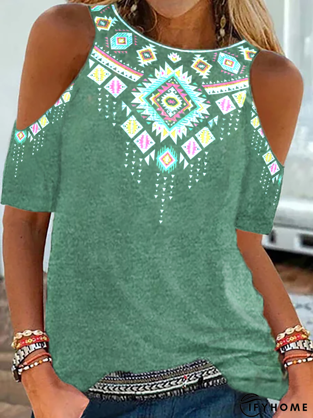 Plus size Short Sleeve Geometric Hippie T-shirt | IFYHOME