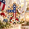 DIY Diamond Painting Acrylic Hanging Ornament, Pearl & Special Shaped Drill Art, Double-Sided Printed Patriotic Home Decor(Patriotic Cross)
