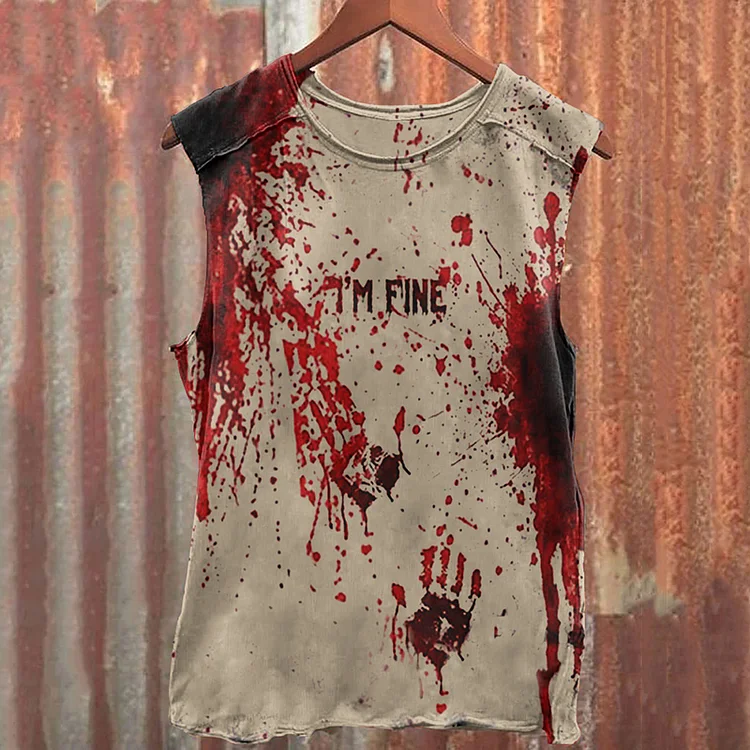 I'm Fine Bloody Art Short Sleeve Halloween Tank Top