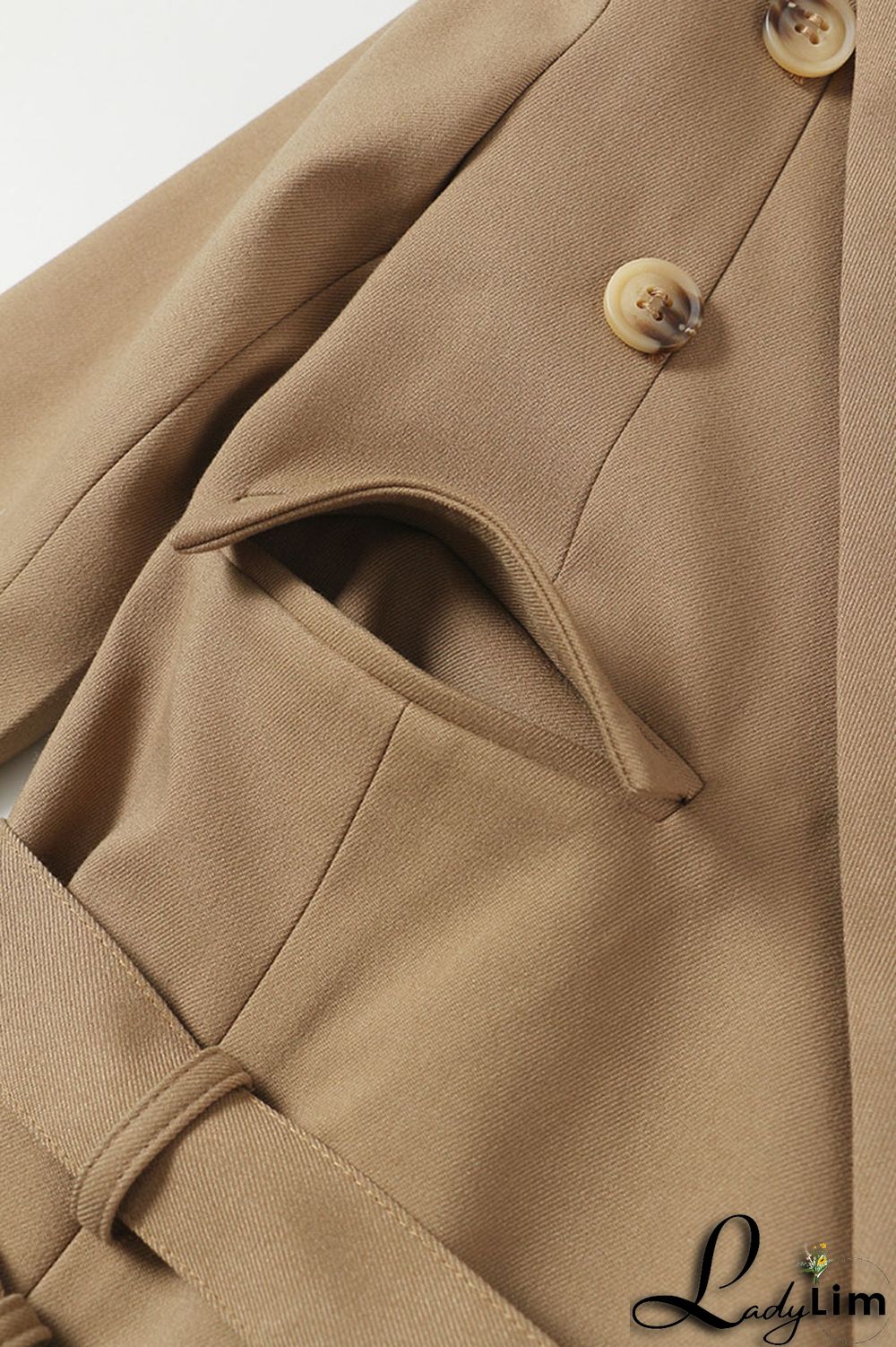 Khaki Street Solid Patchwork Turn-back Collar Outerwear