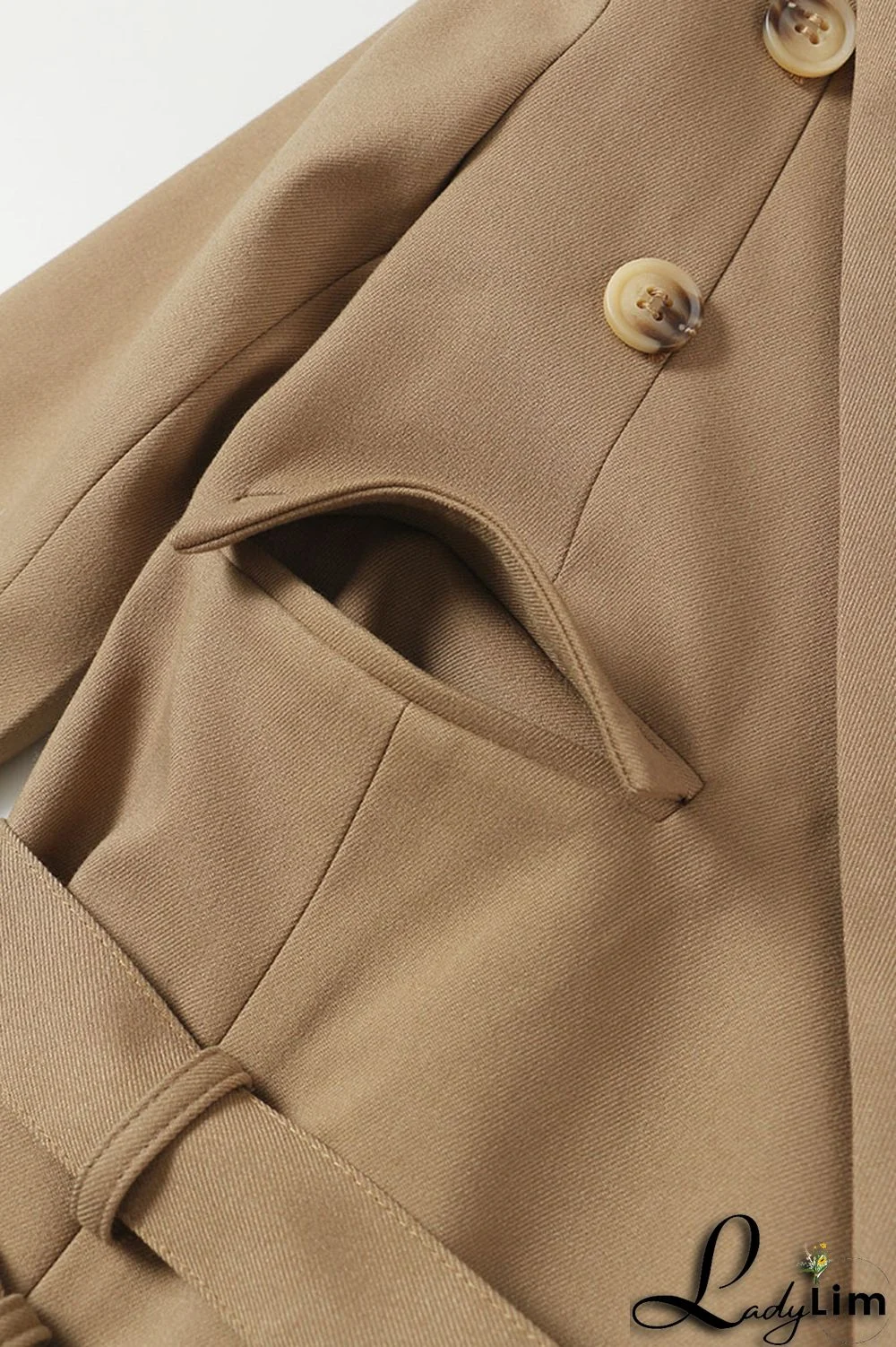 Khaki Street Solid Patchwork Turn-back Collar Outerwear